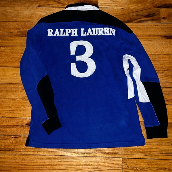 Polo by Ralph Lauren Blue and Black Long Sleeve Snow Challenge Rugby Shirt - Picture 2 of 5